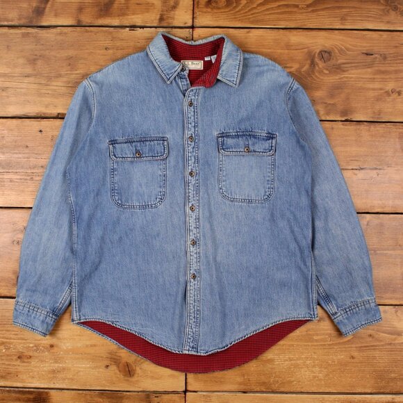 L.L. Bean Other - Vintage L.L.Bean Denim Shirt Button L USA Made 90s Lined Mens Long Sleeve Blue